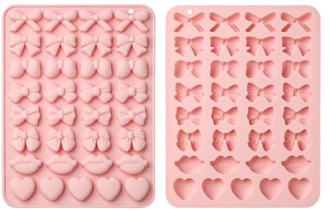 Stiesy Bowknot Silicone Moulds 2Pcs Reusable Lip Shape Chocolate Candy Baking Mould Cute Heart Fondant Cake Molds for DIY Soap Pudding Party Treats Birthday Resin Craft Supplies (33 Cavity