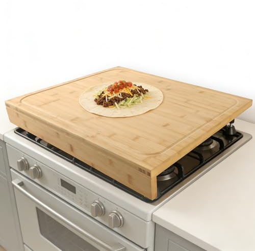 BAMOTTO CRAFTBAMBOO 24 x 18 Inch Extra Large Bamboo Cutting Board — Stovetop Cover, Over the Sink Board, Noodle Board, Butcher Block with Detachable Legs & Non-Slip Lip, Juice Groove