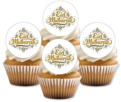 Eid Mubarak Edible Cupcake Toppers | PRECUT Brown Gold Islamic Cake Decorations