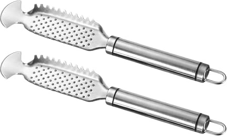 UTHCLO 2 Piezas Raspador de Escamas de Pescado Profesional de Acero Inoxidable, 2 Piezas, Herramienta Manual para Cocina Casera y Mariscos, Portátil para Limpieza y Uso en Exteriores