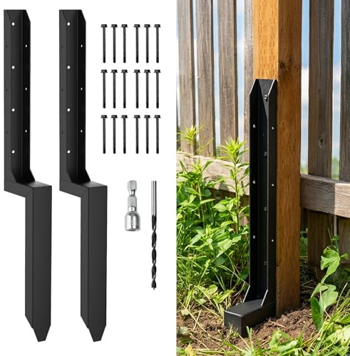 Fence Post Repair Kit - One-Piece Fence Post Support Brackets to Quick Fix Broken/Leaning 4x4/6x6 Wood Posts(2-Pack)