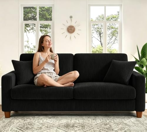 Kidirect Cord Sofa 3 Sitzer, 178CM Bequemes Couch 3 Sitzer, Sofa Wohnzimmer