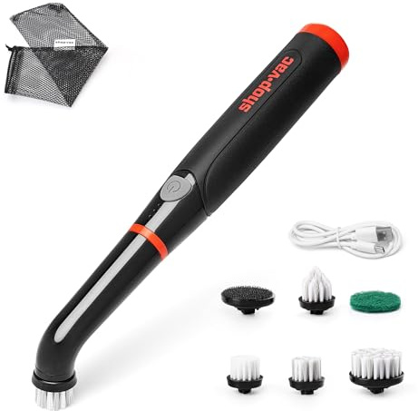 Shop-Vac Electric Spin Scrubber with 2000RPM Motor, 90Min Long Runtime with 5 Replaceable Head, LED Display and IPX6 Waterproof, Cordless Electric Scrubber for Cleaning Grout, Tile, Bathroom, Kitchen