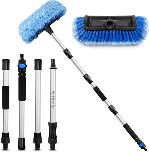 ARTIPOLY 160cm Autowaschbürste mit langem Griff, Wasseranschluss, Blau