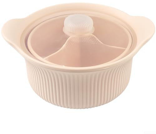 Olla vaporera de silicona con tapa transparente ventilada para microondas y freidora de aire, apta para lavavajillas, base antideslizante (beige, grande)