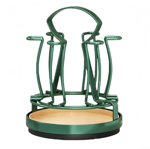 Pumixiy Rotating Wine Glass Rack, With 6 Hooks, Space-Saving Metal Stemware Holder, For Kitchen Countertop & Dining Table, Vintage Swivel Storage St&(Green)