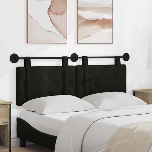 LoogCape Hängendes Kopfteil Schwarz aus Kunstleder mit Schaumstoffpolster 150x55x5 cm Wandmontage für Schlafzimmer und Gästezimmer, gepolstert mit Knopfsteppung