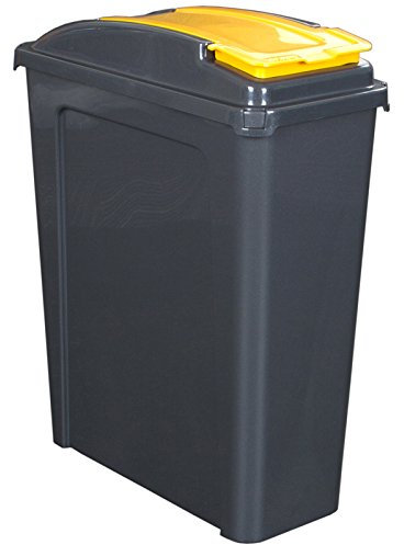 H-Collection 25 Liter Recyclingtonne mit abnehmbaren Deckel 40x19x51cm in Graphit-Gelb - Mülleimer Abfalleimer Eimer Papierkorb Abfallsammler Recycling