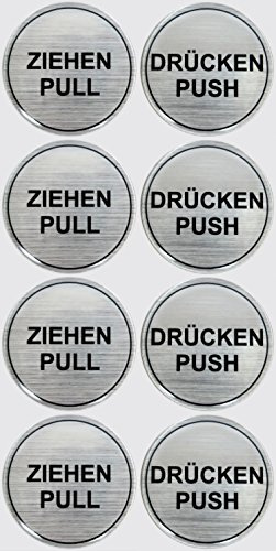 BIKE-label Aufkleber 3D Hinweisschilder Alu gebürstet Ziehen Pull Drücken Push 8er Set 900020-D4