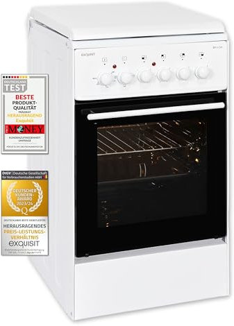 Exquisit Standherd EH 11.3-4 | Elektro-Standherd | 50 cm | Masse-Kochfeld | 50 L Garraum | Weiß