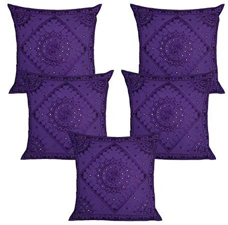 Stylo Culture Bohemio Fundas Almohadones Decorativa 60x60 cm Algodón Espejado Fundas para Cojines Silla Morado 24x24 Inch Bordado Cuadrado sobre Fundas Cojines Sofa - 5 Pcs