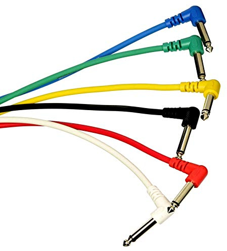 OmniaLaser Cavo Audio Jack Mono 6.3 mm ad Angolo a Jack Mono 6.3 mm 0.5 Metri 6 Pezzi Colorati (Giallo, Rosso, Blu, Verde, Bianco e Nero) per Strumenti Musicali Chitarra Bassi Batteria Pianola