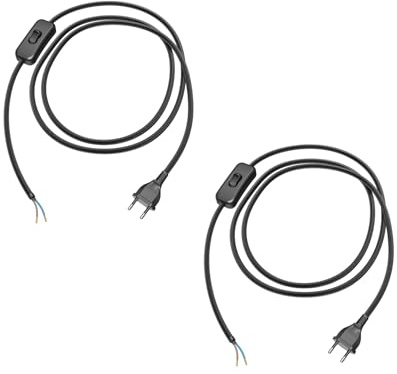 ledscom.de 2X Eurostecker Typ C mit Textilkabel, Schalter, 2 m, schwarz, 2 x 0,75 mm²