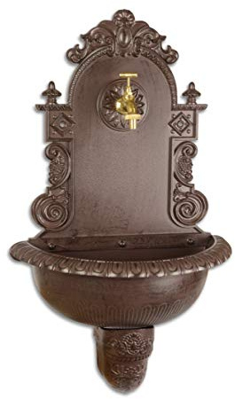 Moritz Garten Wasserhahn mit Becken Wandbecken mit Wasseranschluss Einlass 1/2 Zoll Nostalgie Hängebrunnen Zapfstelle Braun mit Zubehör