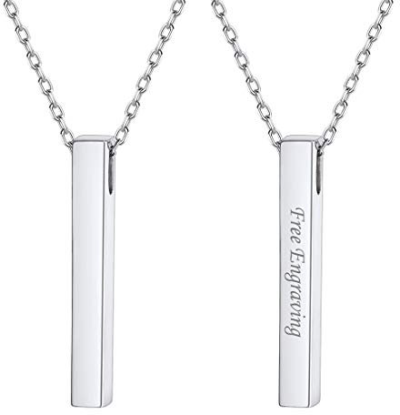 ChicSilver 925 Bar Halskette Damen Kette mit Stab Anhänger Benutzerdefinierte Halskette für Geburtstag/Valentinstag
