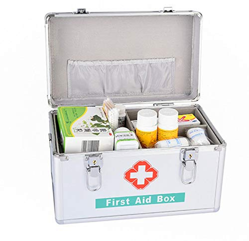 First Aid Kit Abschließbarer 2-lagiger Erste-Hilfe-Koffer aus Aluminium, Erste-Hilfe-Kasten, 40,5 × 23 × 22 cm