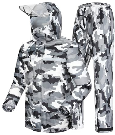 iCreek Rain Suit Waterproof Jacket and Trouser Suit Raincoat for Men and Women Outdoor All-Sport Breathable Anti-storm (M-USA, Gray camouflage)