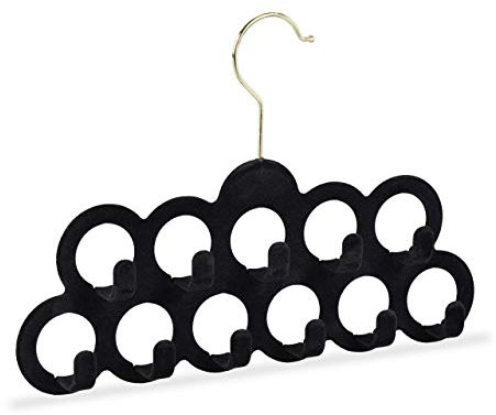 Relaxdays Gruccia Multipla, per Sciarpe, Cinture, Cravatte, Gancio Girevole 360°, Antiscivolo, 11 Supporti, color nero