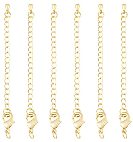 Beadthoven 24 K Gold Halskettenverlängerung 6,3 cm Metall Armband Verlängerungskette Schmuck Verlängerungskette mit Karabinerverschluss, Tropfen-Anhänger für Schmuck Armband Reparatur 10 Stück