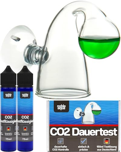 noble aqua CO2 Dauertest Aquarium 150ml CO2 Indikator Flüssigkeit 20mg/l CO2 Test Messgerät | Dauerhafter und präziser CO2 Test - CO2 Tester aus Borosilikatglas - 20mg/l Indikator Flüssigkeit - Langzeittest Messgerät