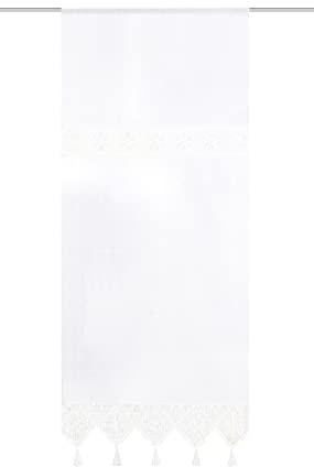 HOME WOHNIDEEN 54202 Fensterbehang/Türbehang Toni, Siebleinen mit Häkeleinsatz und Quasten, Farbe: Weiß, Maße: (175 x 90 cm)