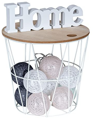 Metallkorb H22cm Weiß Metall Aufbewahrungskorb Tischkorb Drahtkorb Deckel Aufbewahrung Design Deko Tisch Home