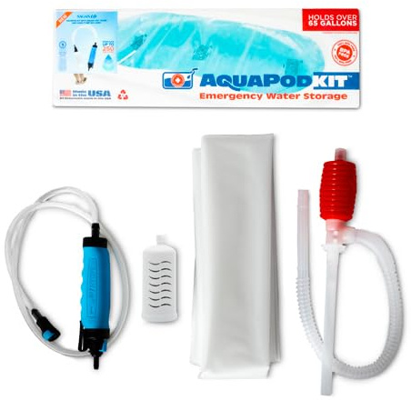 Sagan Life AquaPod Kit - Bathtub Bladder Emergency Water Storage with Water Filter and Hand Pump. Powerful Filter Purifies up to 250 Gallons of Emergency Drinking Water Made in USA