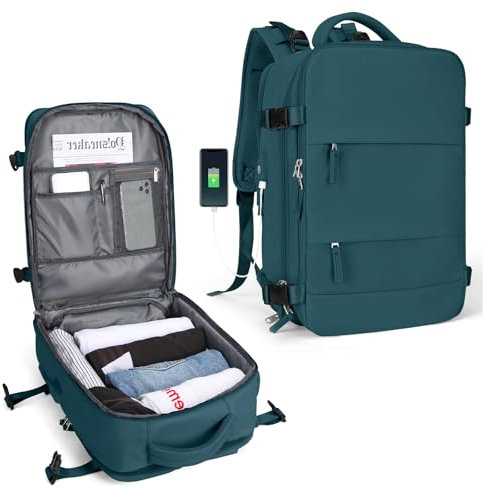 SZLX Großer Reiserucksack Damen, Handgepäck Rucksack,Wanderrucksack Wasserdichter Outdoor-Sportrucksack Lässiger Tagesrucksack Schultasche Fit 14 Zoll Laptop mit Schuhfach und Laptopfach,Schwarz