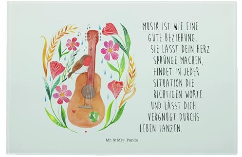 Mr. & Mrs. Panda Medium Glas Schneidbrett Rotkehlchen Gitarre - Geschenk, Sänger, Glasschneidebrett, Sängerin, Songs, Dekoration, Musiker, Küchenbrett, Musik, Schneideplatte, Schneidplatte