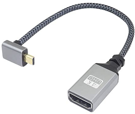 RIIEYOCA 4K Micro HDTV to HDTV Adapter Cable,90 Degree Up Angle Micro Maleto Female Aluminum Short Nylon Braided Cord Support 4K UHD,for Laptop,Projector,TV,Monitor(20cm)