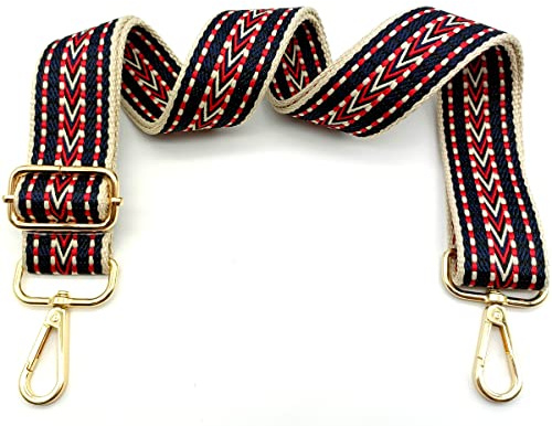 Keriocusi Bandouliere de Rechange Sac Reglable Rouge et Bleu, Sangle de Sac a Main Remplacement, Sangle de Rechange Universelles mit Boucle Dore pour Femme Sac à Main, Sac à Bandoulière, 24