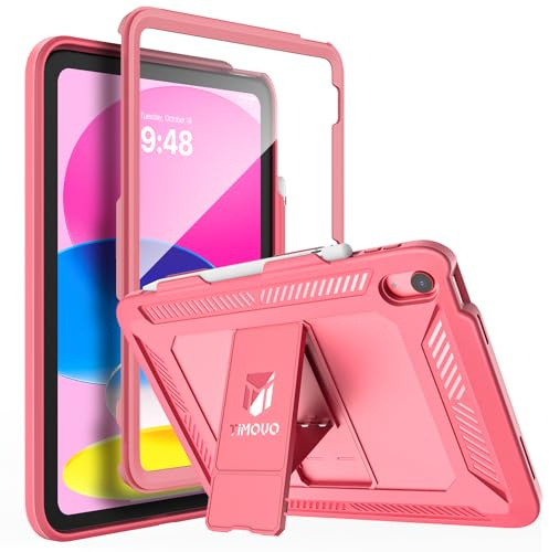 TiMOVO Rugged Case for iPad A16 11th Gen 11 & 10th Gen 10.9, Melon Red | Screen Protector, Pencil Holder, Heavy Duty Shockproof, Rugged Protective Cover, Kickstand