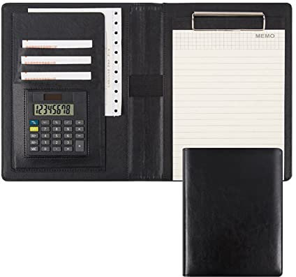 BLUNOA Schreibmappe A5 Konferenzmappe Dokumentenmappe Klemmbrett Ordner Konferenz Für Rechtsblock Kunstleder Foldover Nachfüllbar Organizer Portfolio Für Damen Herren (Color : Black)