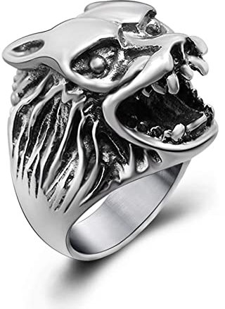 Vorsteckring Silber, Herren Ringe Edel Titan Edelstahl Silberner Wolfsring Breite 23,9 mm Mode Geschenk Ring Größe 65 (20.7)