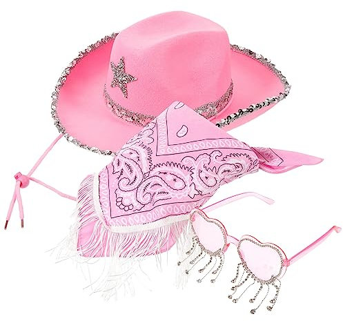 ifundom Cowgirl Hut Mit Pailletten Für Damen Party Cosplay Requisite Inklusive Brille Und Schal Für Halloween Oder Cowgirl-kostüm Langlebig Und Angenehm Zu Tragen