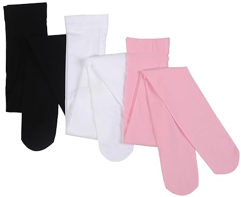 Paralinda Girls Dance Tights Student School Tights 40 Den 3-Pack (Black/White/Pink, 4-6)
