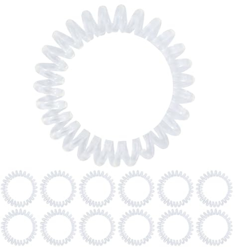HXMJIED 12 pcs Clear Plastic Spiral Hair Ties, Telephone Cord Bobbles, Elastic Ponytail Holder