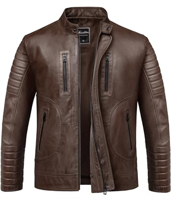 Amaci&Sons Herren Echtleder Jacke Biker Zipper Lederjacke 9105