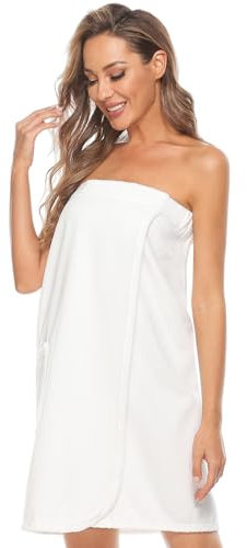 Knuffnee Damen Bademantel Frottee Sauna kilt Saunatuch Saunakilt mit Tasche und Klettverschluss Weiß XL