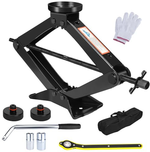 AUTOINS AT-87HU1 Kit de cric de voiture pour Tesla Model Y Model 3/S/X, cric ciseaux en spirale à double denture 3 tonnes, kit de changement de pneu avec clé à cliquet et coussinet de cric