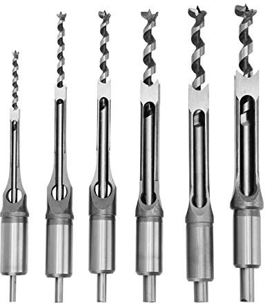 Square Hole Mortising Chisel Bit Set, 6 Pieces, High Hardness Auger Drill Bits for Construction and Renovation