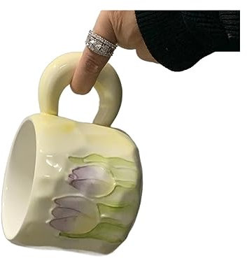 HARAY Tazze per tazze Tazza da acqua in ceramica carina tulipano dipinta a mano con tazza di bellezza tazza da caffè tazza da latte tazza da colazione Tazza di caffè (Color : 400ML mug B)