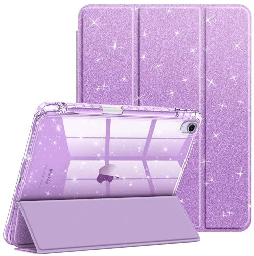 FINTIE Glitter Case for iPad Air 11 Inch & iPad Air 5th/4th Gen 10.9 Inch | Sparkly Shockproof Cover with Shiny Clear Back Shell, Viewing & Typing Angles, Pencil Holder, Auto Wake/Sleep, Purple