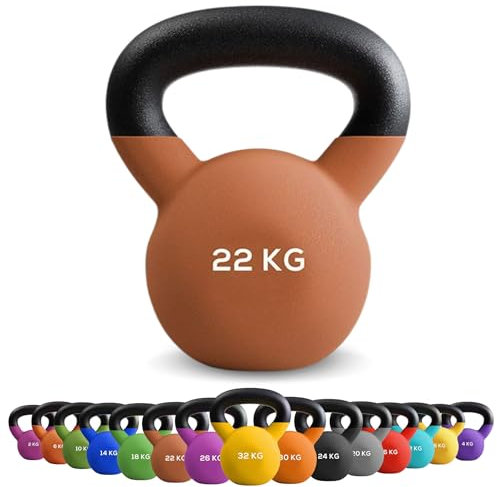 Kettlebells aus Gusseisen, beschichtet mit Neopren, 22 kg – Gewichte für Arme und funktionelle Übungen für Training zu Hause – Oszillierende Kettlebells rutschfest – Gewicht für Squats und Swing
