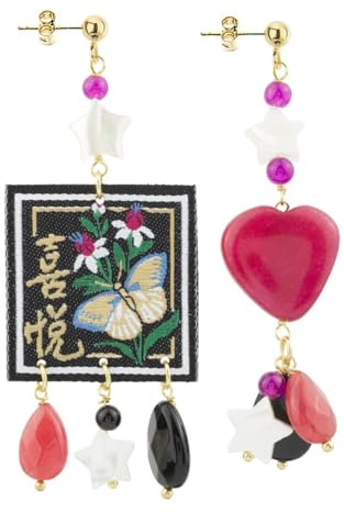 Lebole Gioielli Orecchini da Donna Mix&Match The Tag Fiore e Farfalla Fucsia