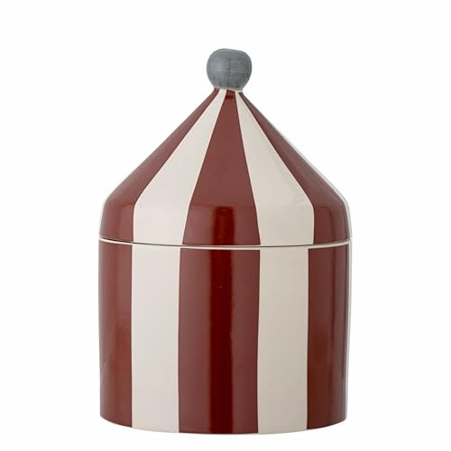 Bloomingville MINI Cimmi Gefäß mit Deckel – 1.150 ml – Zirkuszelt-Design aus Steingut – rot-weiß gestreift – spülmaschinengeeignet & mikrowellenfest