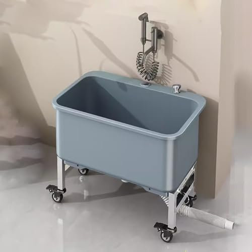 TT-YEC Cubo De Limpieza Portátil con Ruedas, Cubo De Fregona Grande con Drenaje Automático, Cubo De Fregona Doméstico/Comercial, Cubo De Limpieza De Gran Capacidad Multiusos, Gris