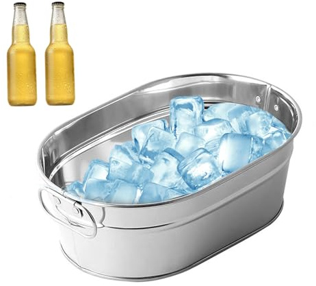 Eiskübel aus Edelstahl, Wanne aus verzinktem Metall, Getränkewanne für Partys, große Getränkewanne, Eiskübel, ovaler Aufbewahrungseimer, Eiswanne, 22,5 x 15 x 7 cm, verzinkte Wanne, großer Sumpfeimer,