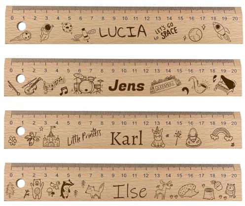 Cezool Personalisiertes Holzlineal für Kinder - 20 cm zur Einschulung 2024 mit Namen & niedlichen Motiven - Ideal für Mädchen & Jungen Schulanfang & Schultütenfüllung