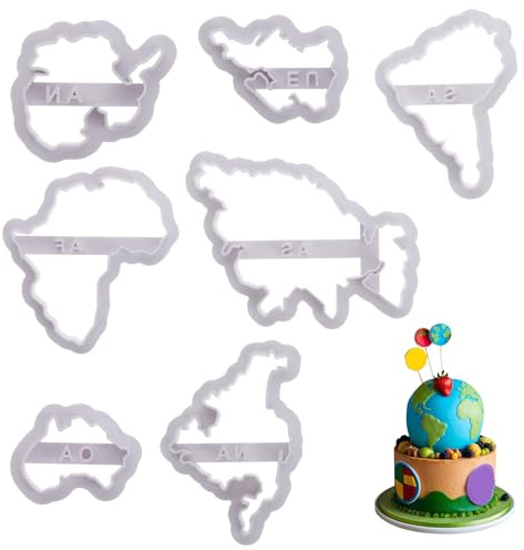 Molain 7 PCS World Map Shape Cookie Cutters, Cake Decorating Stencil, Seven Continents Shape Cookie Cutter Set, for Cake, Cookies, Cupcakes, Fondant, Pastry